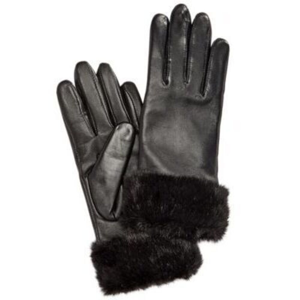 Charter Club Women's Faux Fur-Cuff Leather Tech Gloves Black S
